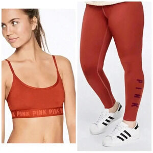 🆕PINK Victoria’s Secret Leggings & Sport Bra Set Rust XS 🆕